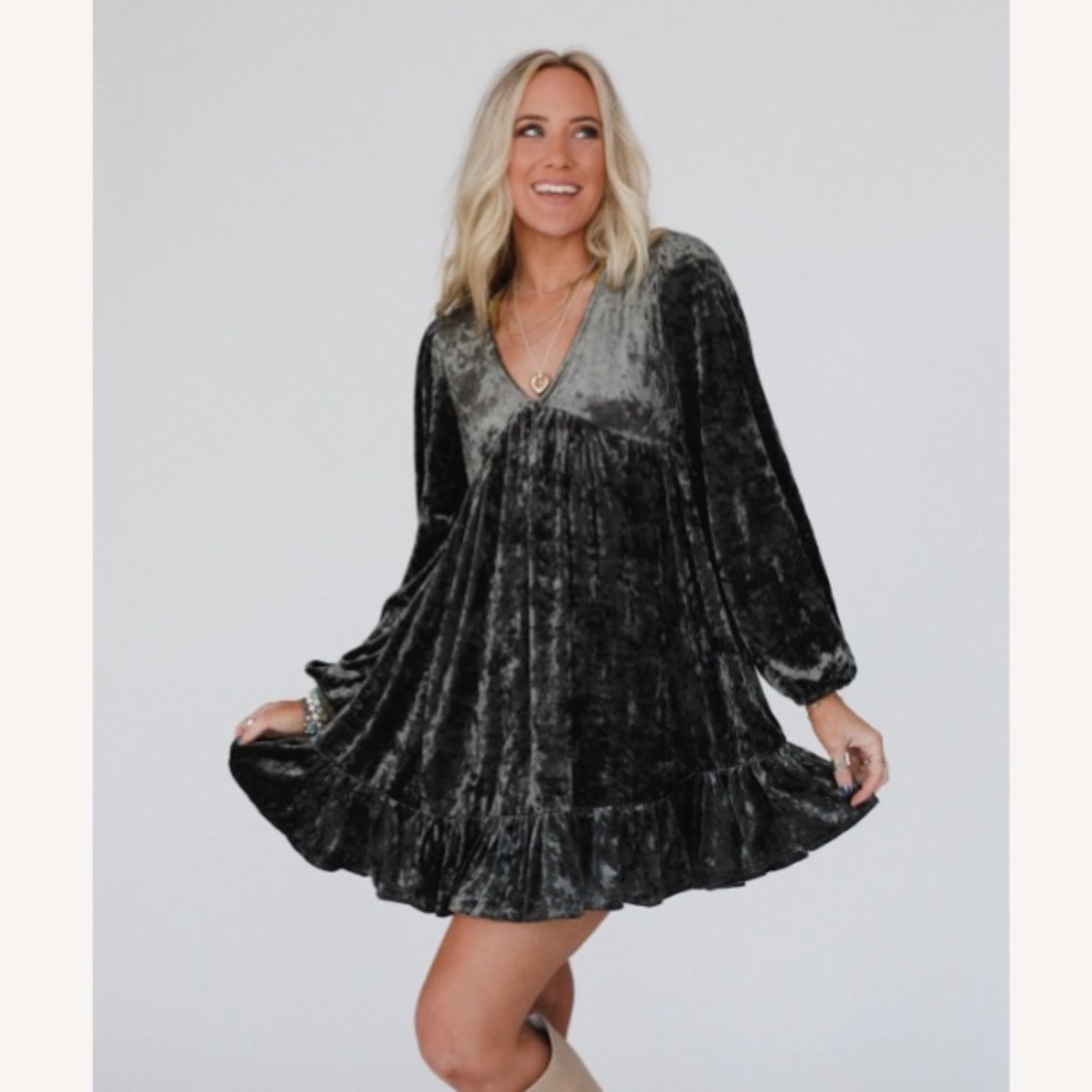 Velvet V-Neck Dress three bird nest